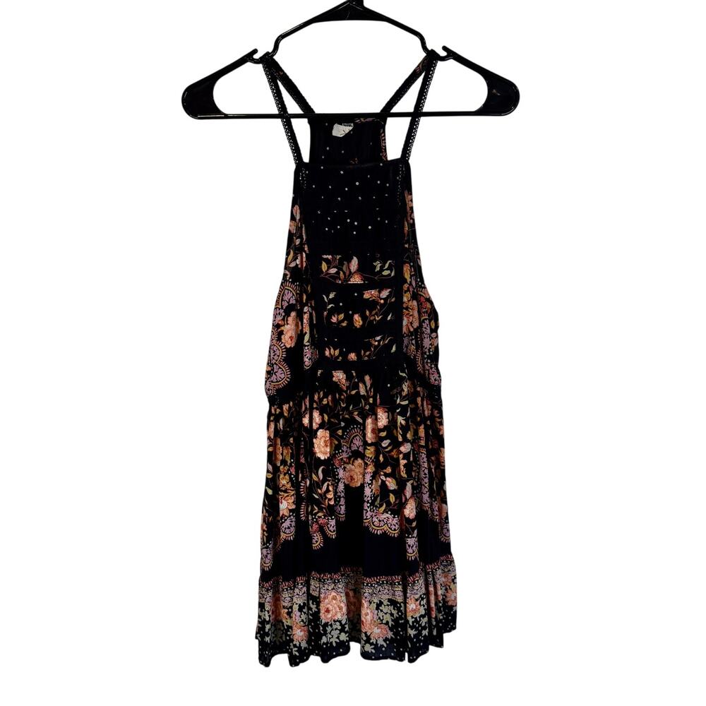 Intimately Free People XS Floral Black Dot Paisley Lace Crochet Sleeveless Dress